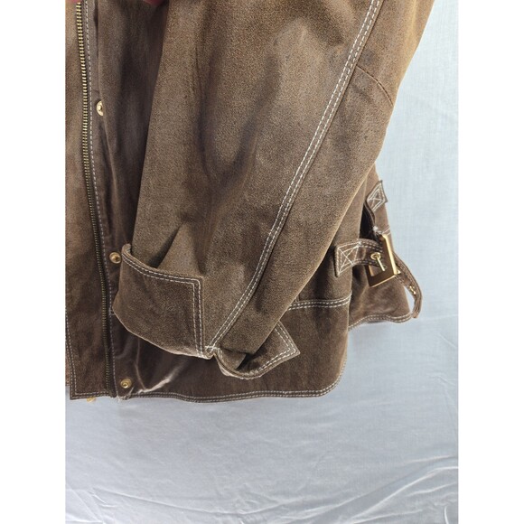 Y2K Bradley Bayou Leather Brown Bomber Coat Jacket Removable Fur Collar Wom XL - Picture 8 of 12